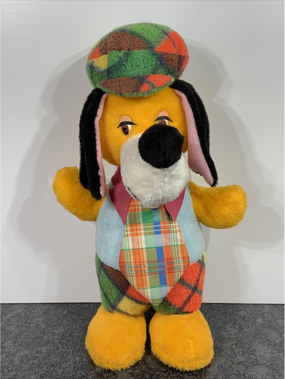 Vintage Huckleberry Hound? Hippie Stuffed Animal Plush Plaid Blue Orange 24" Dog